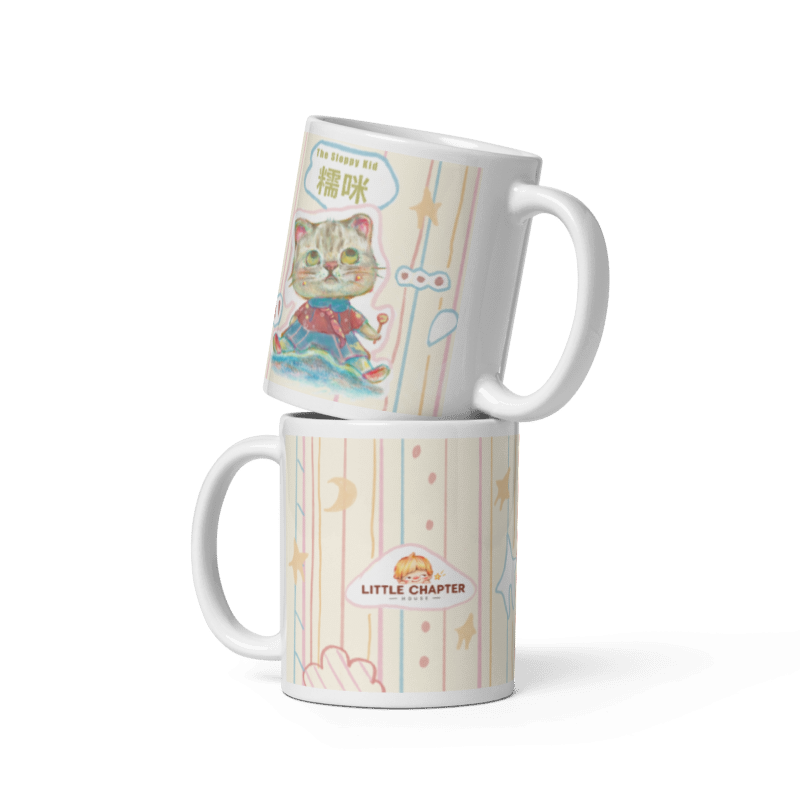 Two pet mugs stacked to show both sides